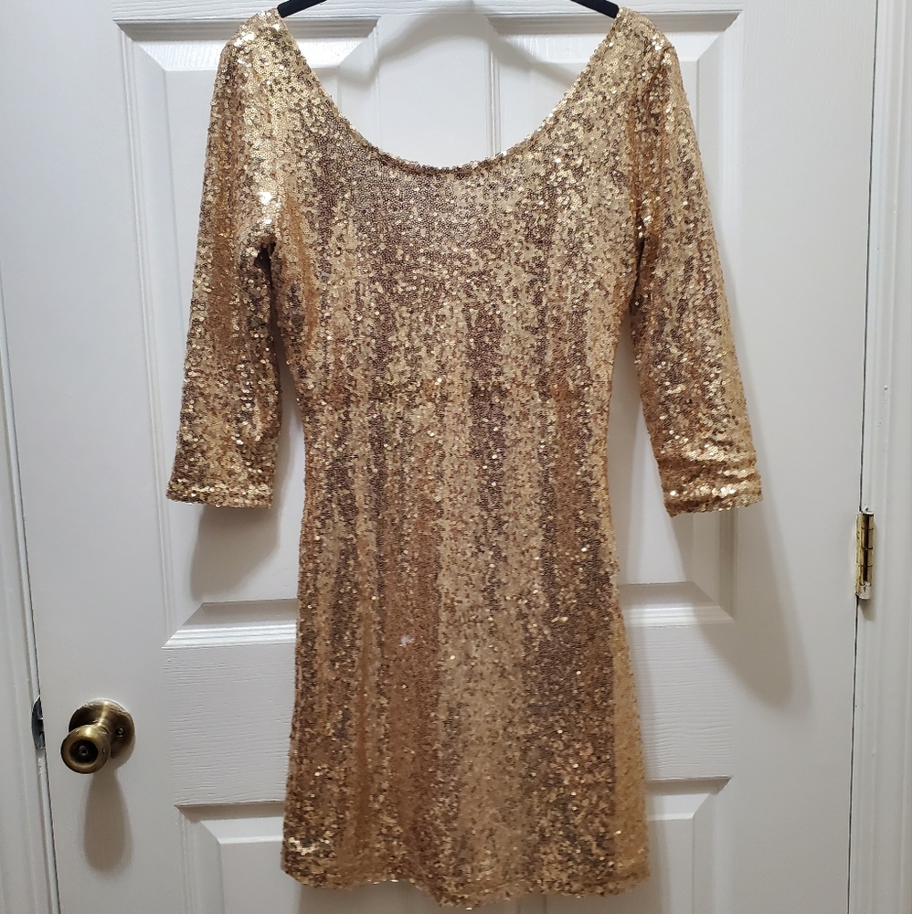 Gold sequin mini dress
